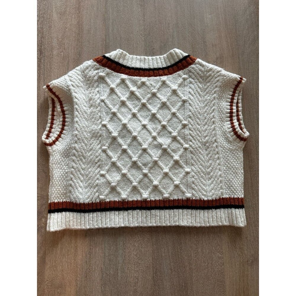 Maeve Anthropologie Willa Cable-Knit Sweater Vest White Size XS Petite Fall - Picture 8 of 8